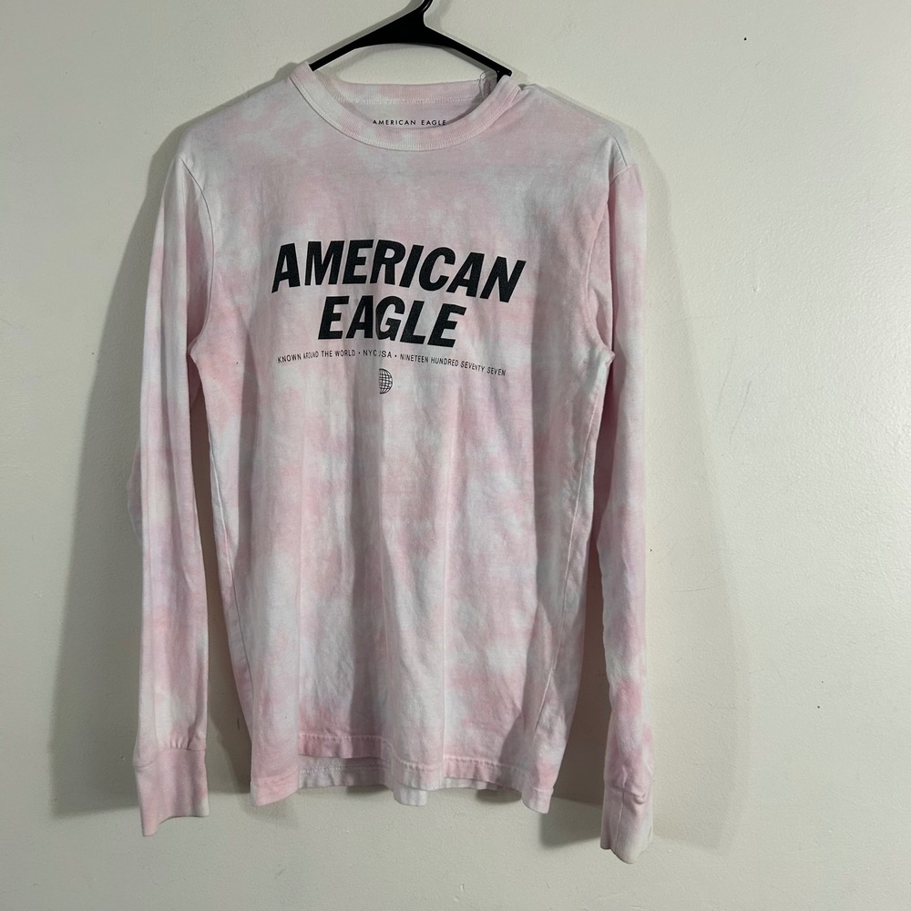 American‎ Eagle Graphic Long Sleeve T-Shirt Women XS Pink Tie Dye Logo